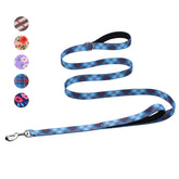 Hikiko 6ft dog leash with dual handles in blue plaid for confident urban walks.