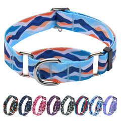 Hikiko Martingale Collar blue mountain front view shows secure training during outdoor walks