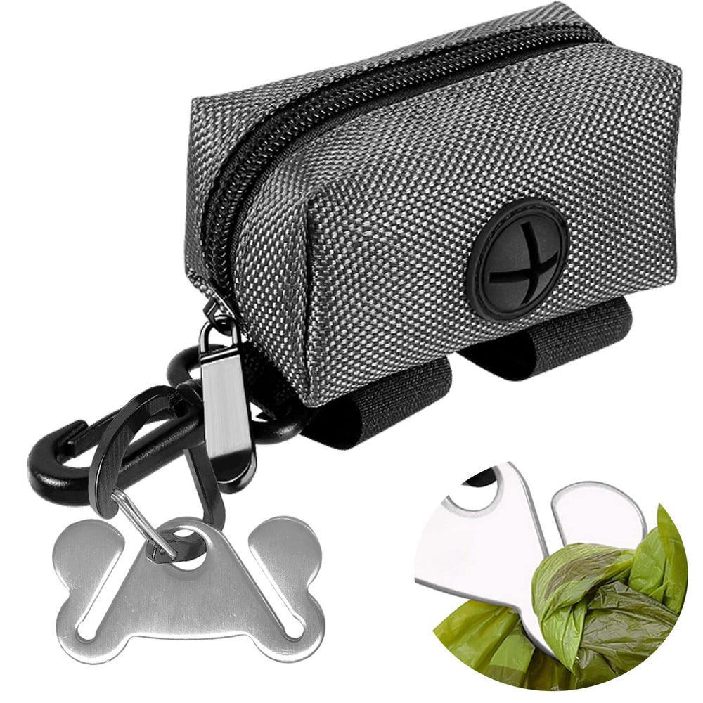 Hilihali dog waste bag dispenser grey front view showing compact hands-free setup
