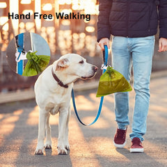 Hilihali hand-free walking setup shows bag holder clipped to leash.