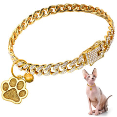 Hillban diamond chain cat collar gold shines for stylish everyday wear