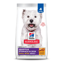 Hill's Science Diet Sensitive Stomach Small Bites 4 lb bag—digestive care for dogs.