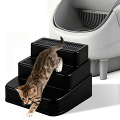 Himake adjustable cat ramp for litter box in black improves kitten accessibility.