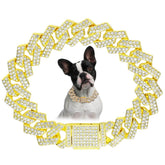 HimyBB Golden Chain Dog Collar close-up diamond-detail for stylish daily wear