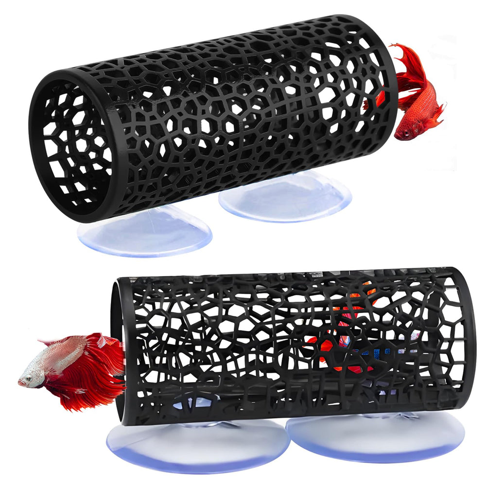HINGTAI black betta decoration with suction cup creates secure hiding spot and resting area.