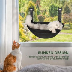 HiPetpy window perch showing breathable mesh fabric for year-round comfort