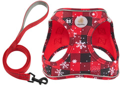 Hipubby Christmas dog harness red front view, comfortable and secure for daily wear.