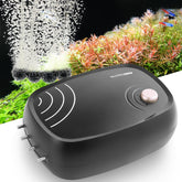 HITOP 10W aquarium air pump front view highlights four outlets for versatile aeration.