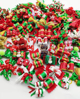 Hixixi Christmas 3D rhinestone dog bows front view for festive styling