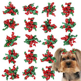 Hixixi curly Christmas dog bows arranged for a festive pet photoshoot