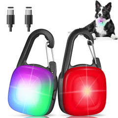 HMNYSOL rechargeable LED dog collar light, front view boosts night visibility for safe walks.