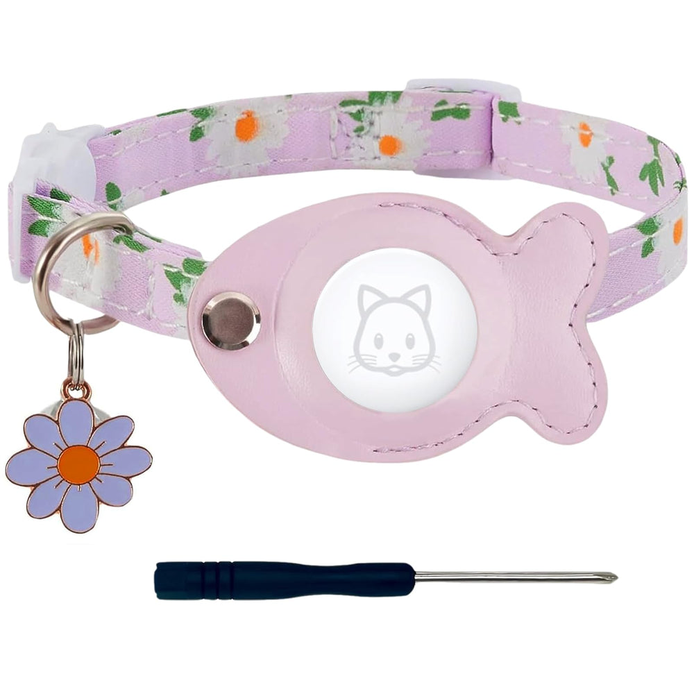 HNDONGCC Purpul cat collar Airtag holder closeup for secure tracking
