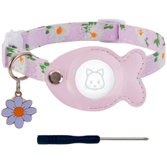 HNDONGCC Purpul cat collar Airtag holder closeup for secure tracking