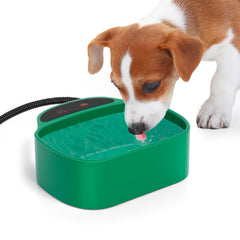 hodzumrac heated water bowl with chew-proof cord in green keeps outdoor pets hydrated