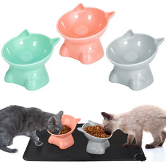 Hoemwarm elevated cat bowls blue-gray tilt for easy multi-cat dining