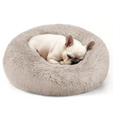 Hoewina Donut Bed plush fabric closeup highlighting cozy security for small pets.