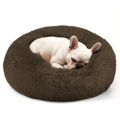 Hoewina donut dog bed small coffee front view shows a cozy rounded nest for secure sleep.