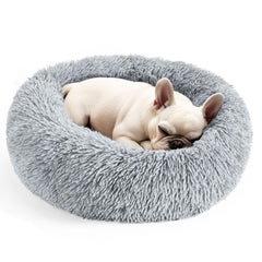 Hoewina round dog bed top view highlighting plush comfort and raised edges for neck support