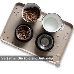 Hoki Found easy-clean silicone pet mat close-up shows wipe and dishwasher-safe care.