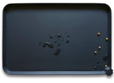 Hoki Found pet food mat top view shows a large silicone tray for clean feeding