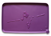 Hoki Found eggplant feeding mat hero image with high lip to prevent spills.