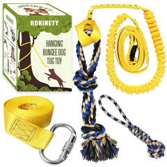 HOKINETY dog hanging bungee tug toy setup showing easy outdoor play setup