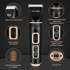 HOLDOG dog clippers blade detail highlighting titanium-ceramic 33-teeth blade for smooth cuts