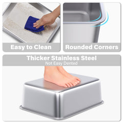 Holintan stainless steel litter box 2-pack close-up metal, scratch-resistant surface stays durable.