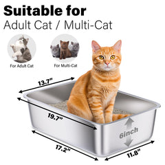 Holintan stainless-steel litter box close-up highlights non-stick surface for quick cleaning.