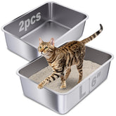 Holintan stainless steel litter box 2-pack top view shows spacious interior for easy scooping.
