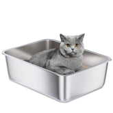 Holintan stainless steel litter box front view, easy-clean non-stick surface.