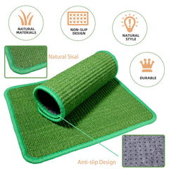 Hollima rabbit-scratcher-mat-green with anti-slip backing on wood floor.