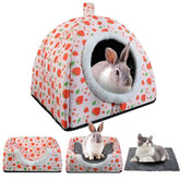 Hollima Warm Rabbit Hideout strawberry-design closeup highlights a cozy burrow for rabbits.