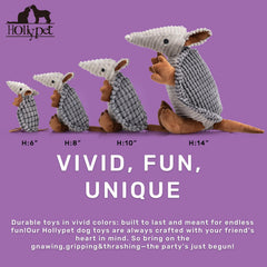 Hollypet armadillo dog toy with squeak, ideal for tossing and retrieving sessions.