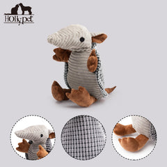 Hollypet Armadillo plush toy in dark gray offers textured surface for gum massage.