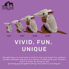 Hollypet Armadillo toy squeak action highlighting a unique grunt sound during fetch.