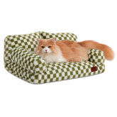 Hollypet Fluffy Plush Sofa Bed front view in green and white for cozy curling