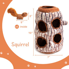 Hollypet interactive puzzle plush with wood pile base for dogs