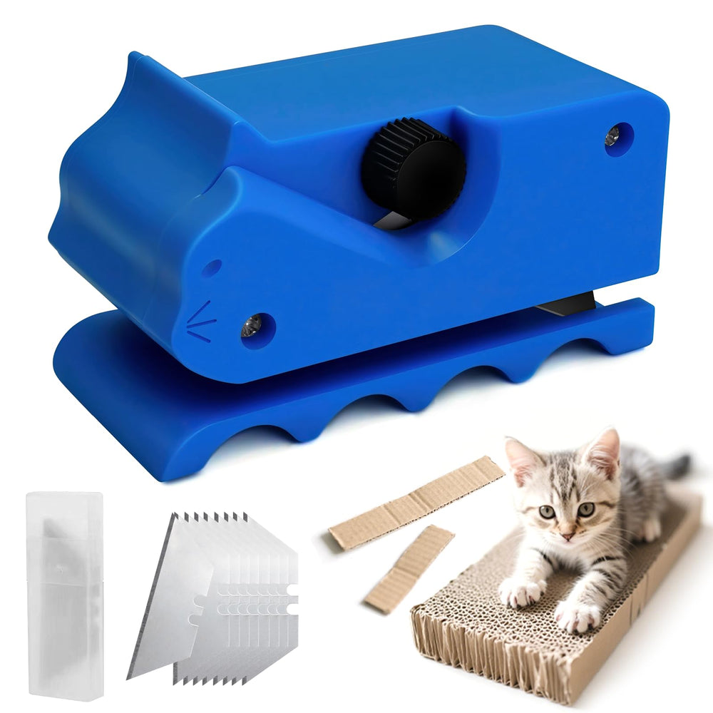 Holyenten cardboard cutter with blue handle enables precise DIY cat scratchers.