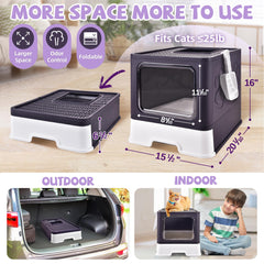 Homagico purple drawer-style litter box with lid, open for easy scoop access