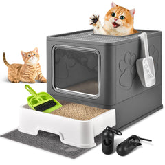 HOMAGICO cat litter box foldable drawer open for easy cleaning and spacious use