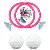 Homedy Crafts Betta Ring pink toy closeup showing colorful enrichment rings for exploration.