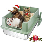 Homegroove XXXL stainless litter box with high sides keeps big cats contained for a tidy home.