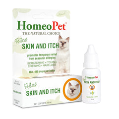 HomeoPet Feline Skin and Itch bottle with drops for gentle relief.