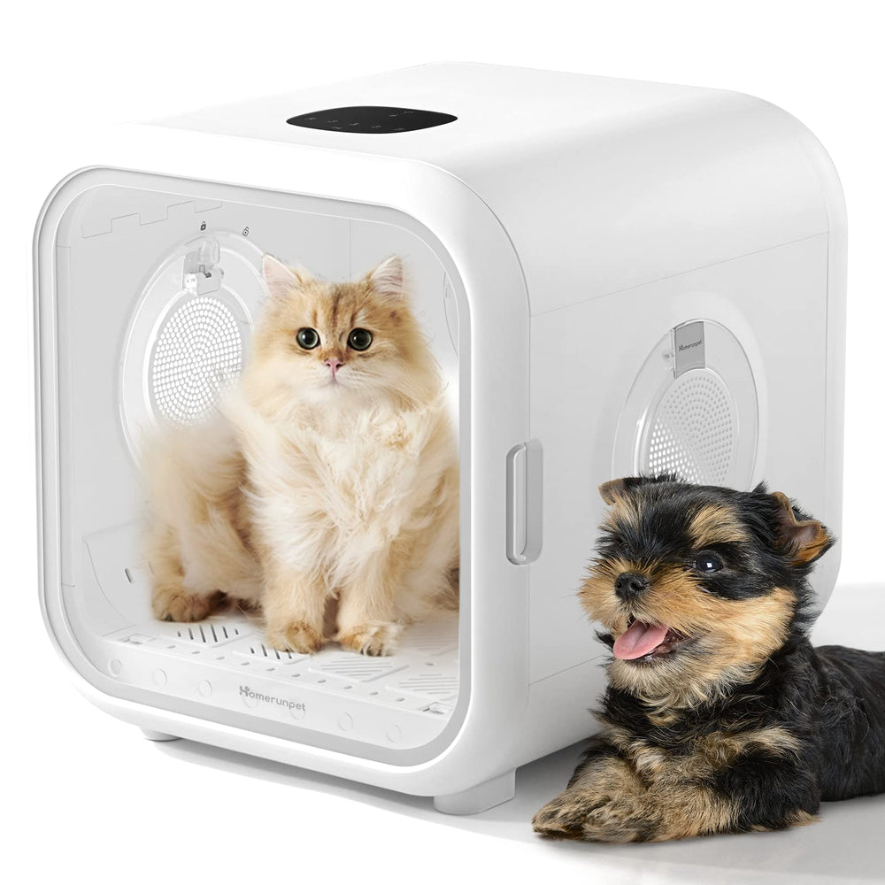 HomeRunPet Cat Dryer front view shows 360-degree drying for quick grooming