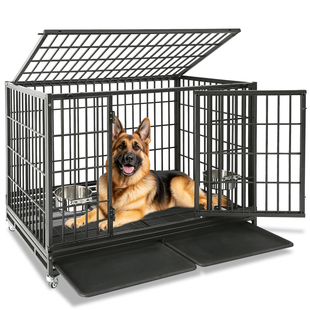 Homey Pet 48-inch crate front view shows sturdy steel for large breeds and durability.