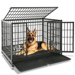 Homey Pet 48-inch crate front view shows sturdy steel for large breeds and durability.