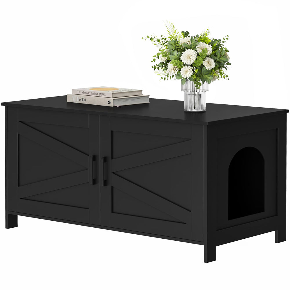 Homhedy 39-4-inch litter enclosure front view with private cat washroom