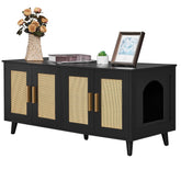 Homhedy boho cat litter box enclosure front doors conceal two litter areas.