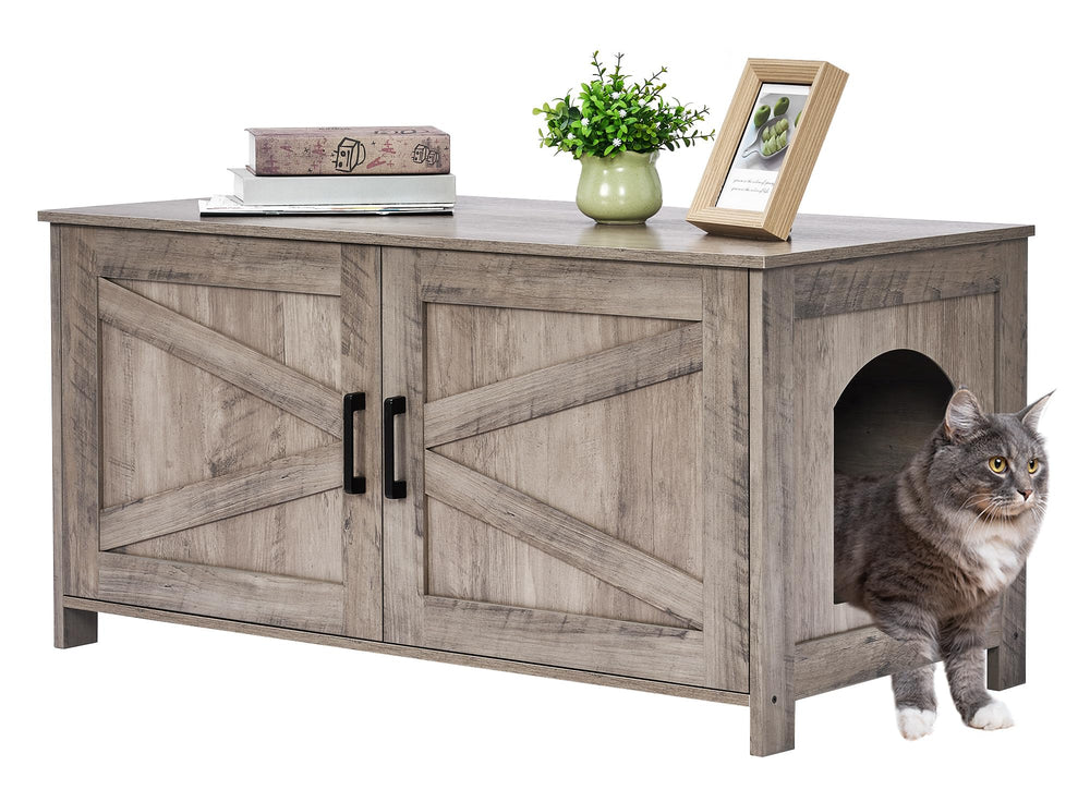 Homhedy cat litter box enclosure front view, discreet storage for clutter-free living room.